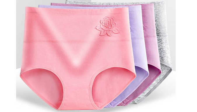 4 or 8-Pack of High Waist Embossed Rose Underwear - 5 Options & 3 Sizes