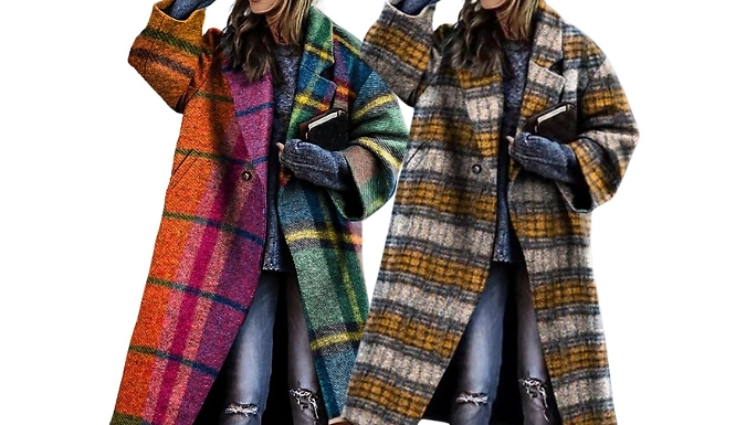 Women's Printed Plaid Coat - 4 Colours & 5 Sizes