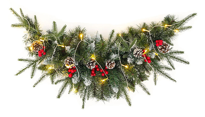 Artificial Pine Christmas Garland with LED Lights - 2 Sizes