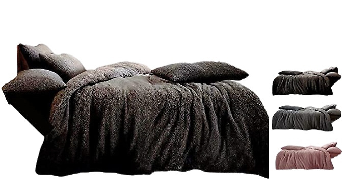 Teddy Fleece Duvet Cover with Optional Fitted Sheet - 3 Colours