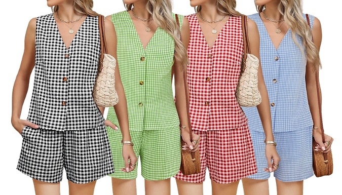 Plaid Linen Co-Ord Shorts & Vest Set - 4 Colours, 4 Sizes!