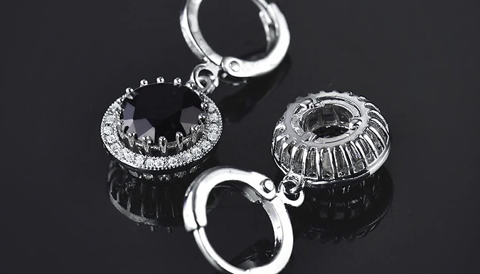 Round Hoop Single Stone Created Diamond & Onyx Drop Earrings