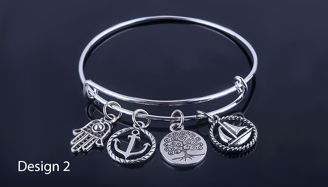 Antique Style Silver Charm Bangle; 2 Designs