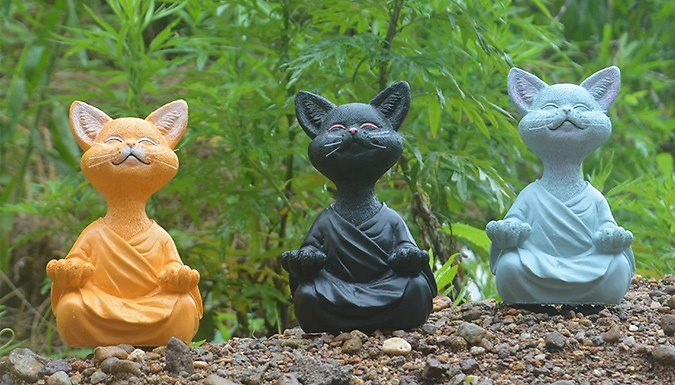 Meditating Resin Cats Garden Ornament - 3 Colours