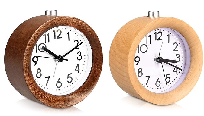 Wooden No-Tick Alarm Clock with Light - 2 Colours