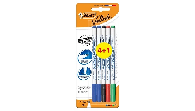 5-Piece BIC Velleda Whiteboard Pen Set - Buy 1 or 2 Sets!