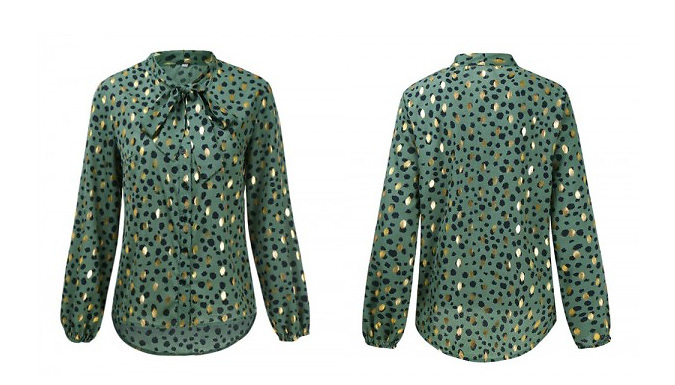 Dotted Print Ribbon Tie Shirt - 2 Colours & 4 Sizes