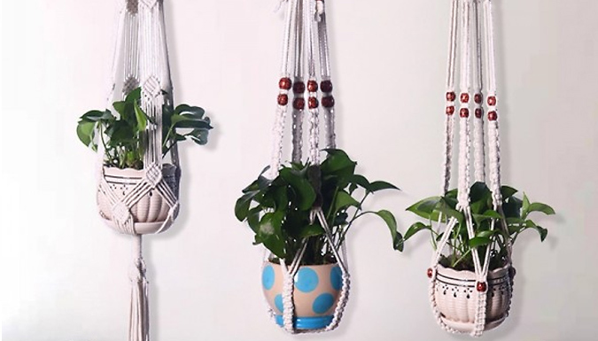 1 or 3-Pack of Vintage Style Macrame Flowerpot Basket Holders - 16 Options