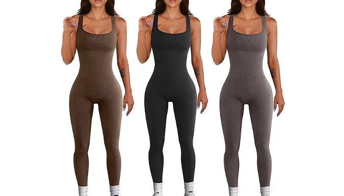 Square Neck Bodycon Ribbed Jumpsuit - 3 Colours & 4 Sizes. at Go Groopie IE