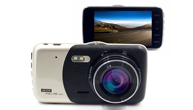 4-Inch HD Dual-Lens Dash Cam - Front & Rear Cameras!