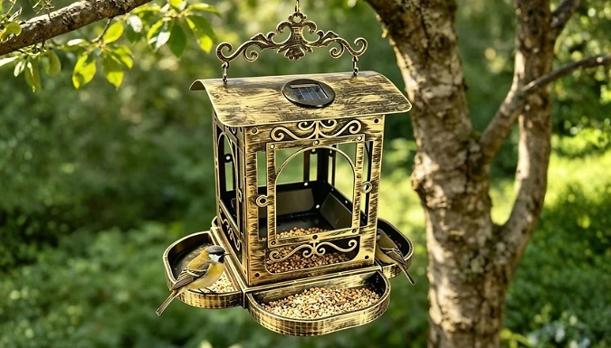 Solar-Powered Decorative Bird Feeder Lantern