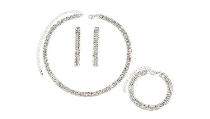 Rhinestone Necklace, Bracelet & Earring Set