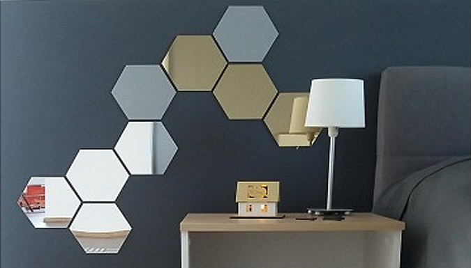 5-Piece Hexagonal Mirror Tiles Set - 4 Sizes