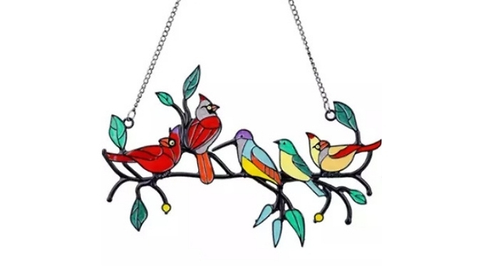 Stained Glass Effect Birds Decorations Set