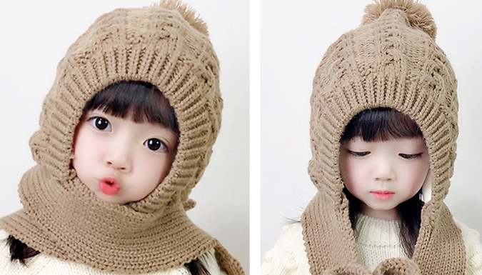 Girl's Winter Knitted Hat With Scarf - 4 Colours