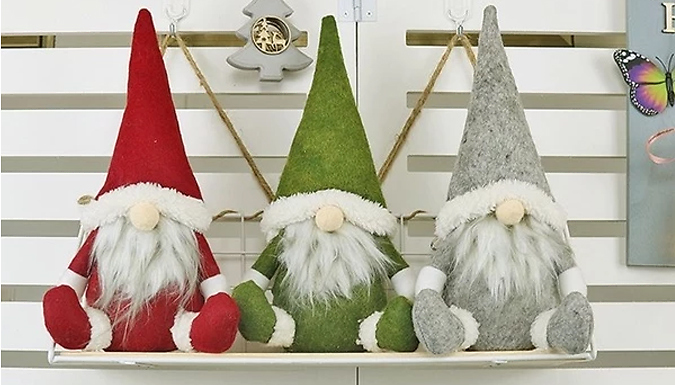 1 or 3 Santa Gnome Christmas Decorations – 3 Colours Deal Price £4.99