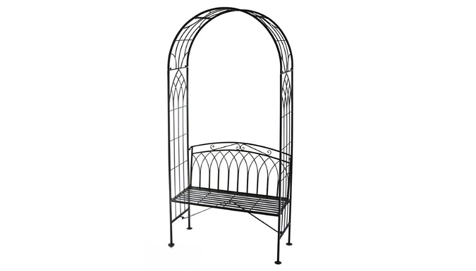 Wrought Iron Garden Arch with Bench