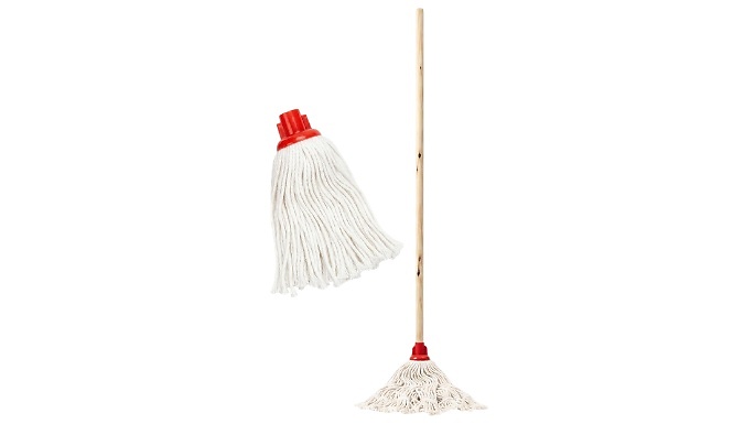 Wooden Handle Cotton String Mop - With Replacement Mop Head!