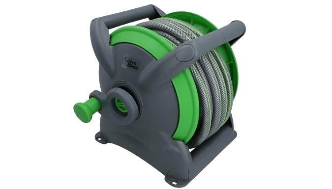 Complete 15 Metre Hose & Reel Set - Hose, Wall Reel & 5 Nozzle Fittings!