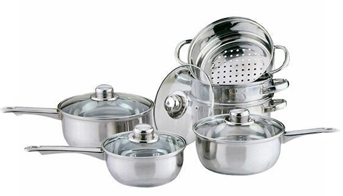 10-Piece Stainless Steel Cookware & Steamer Set
