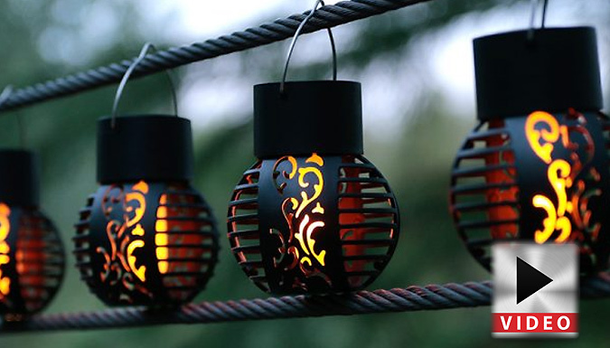 1, 2, or 4 Mini Solar Faux Flame Hanging LED Lanterns