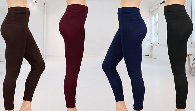 4-Pack of Casual Fleece Lined Leggings - 5 Colours & 2 Sizes