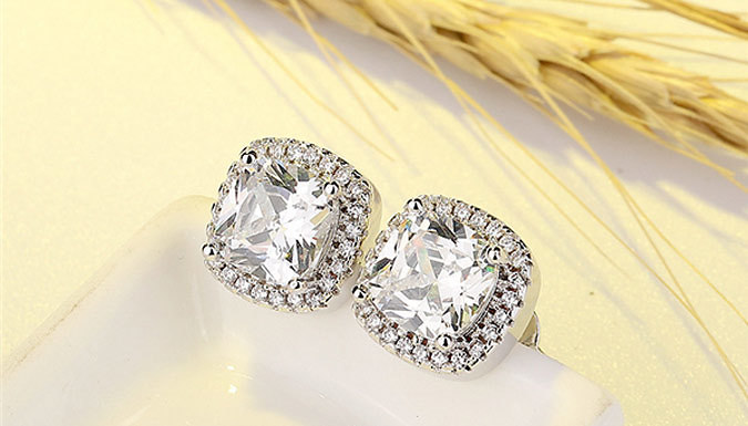 White Gold Halo Stud Earrings With Swarovski Crystal Elements - 4 Colours