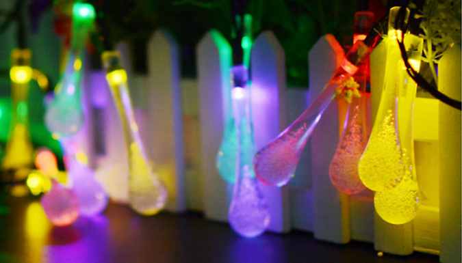 30 or 50 Multicolour Water Droplet Solar String Lights