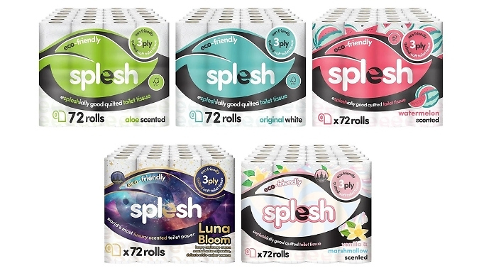 72 Rolls of Splesh Quilted Toilet Paper - 5 Scent Options