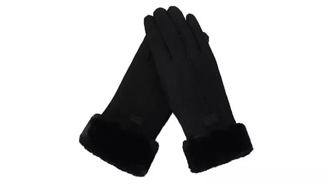 Touchscreen Faux Suede Fur-Lined Winter Gloves - 5 Colours