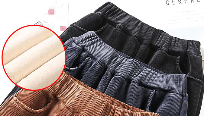 Women's Corduroy Fleece Lined Trousers - 3 Colours & 5 Sizes