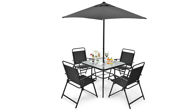 Patio Dining Table Set with Parasol & 4 Chairs