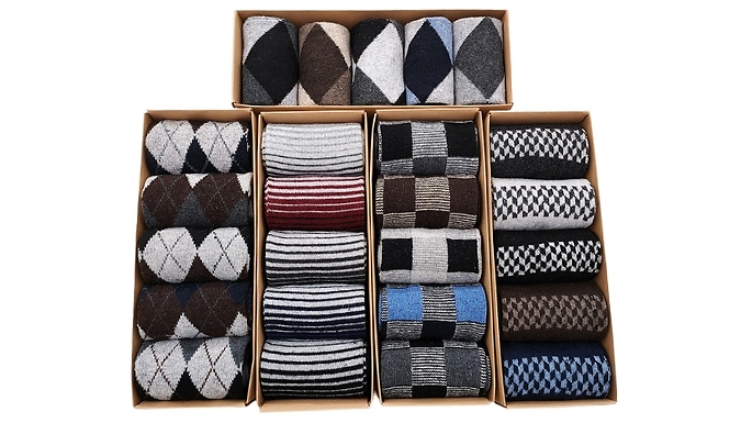 Boxed Set of 5 Pairs of Men's Wool Socks - 10 Styles!