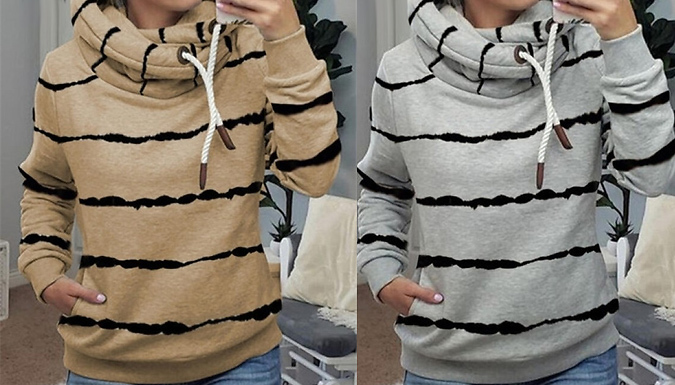 Women's Striped High Neck Winter Hoodie - 6 Colours & 5 Sizes at Go Groopie