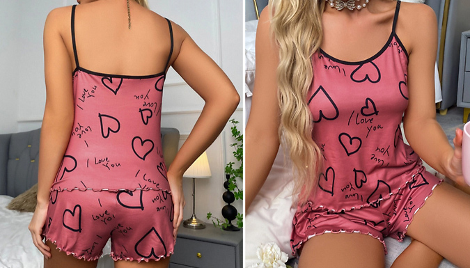 Women’s Heart-Print Short Nightwear Set - 2 Colours & 3 Sizes