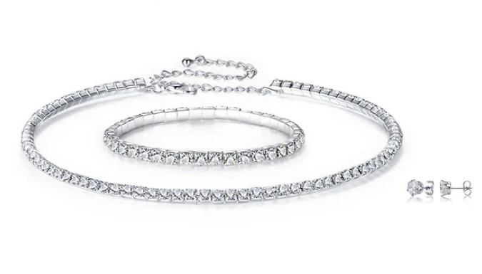3-Piece Single Row Set Encrusted with Crystals from Swarovski - With Gift Packaging!
