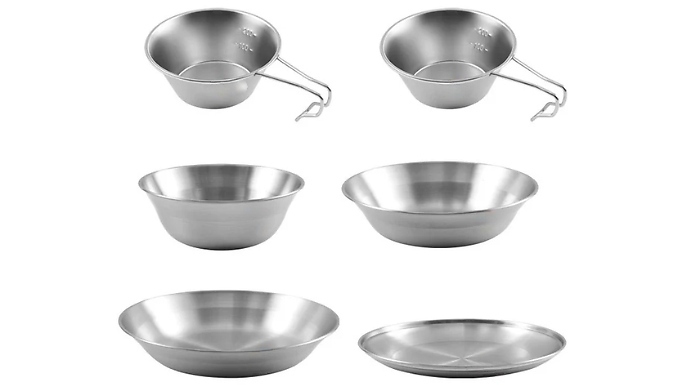 6-Piece Stainless Steel Camping Dinnerware Set