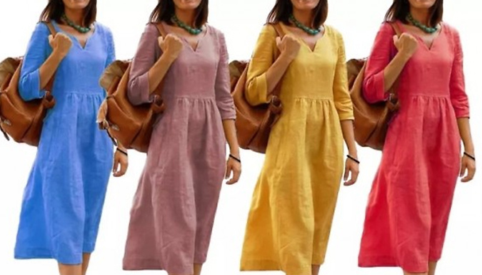 Loose Linen Summer Dress - 4 Colours & 8 Sizes