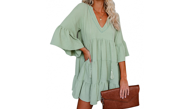 Lace-Up Tassel Loose Mini-Dress - 6 Colours & 4 Sizes