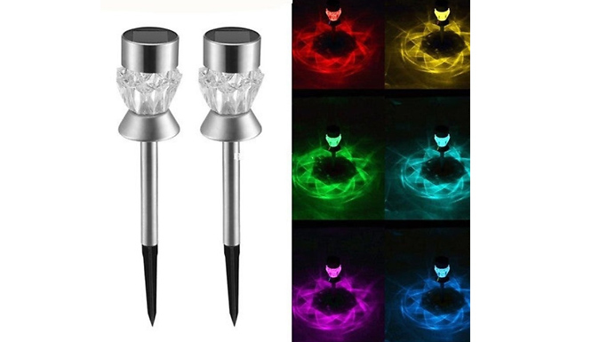 1 or 2 LED Solar Stake Lights - 2 Designs & 2 Colours