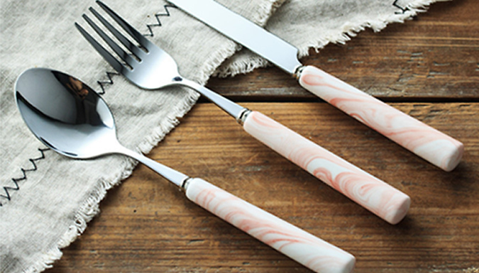 Pink Marble Effect Cutlery Set - Set of 3, 6 or 12