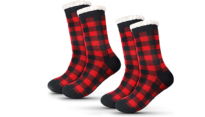 2 x Pairs of Winter Fleece-Lined Slipper Socks - 2 Colours