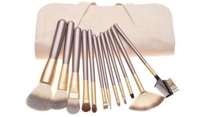 12-Piece Glamza Champagne Makeup Brush Set