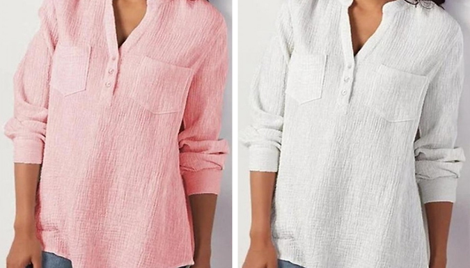 V-Neck Cotton Loose Shirt - 5 Colours & 4 Sizes