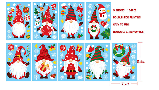 9-Sheet Reusable Christmas Window Stickers - 1 or 2 Sets