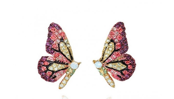 1 or 2-Pack of Crystal Butterfly Wing Earrings - 2 Colours