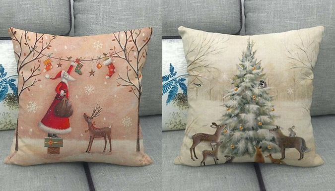 1, 2 or 3-Pack of Christmas Traditional Linen Cushion Covers - 15 Designs