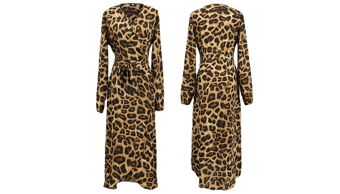 Leopard-Print A-Line Split Maxi Dress - 4 Colours, 5 Sizes