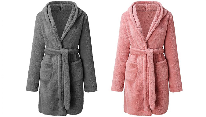 Women’s Fleece Hooded Bathrobe - 4 Sizes & 6 Colours