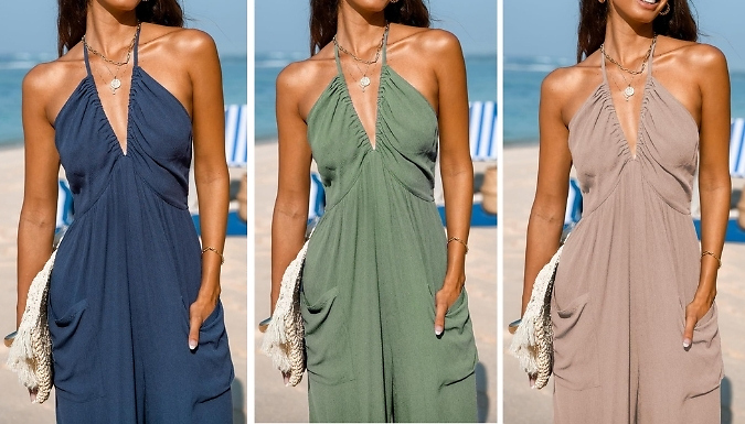 Women's Plunge Halter Neck Jumpsuit - 6 Colours, 5 Sizes!